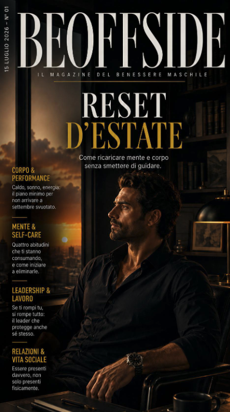Prodotti grooming maschile professionali BIOES — copertina magazine BEOFFSIDE